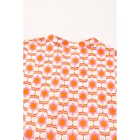 Orange Floral Print Flounce Sleeve Buttoned Front Mini Dress - L thumbnail
