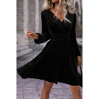 Black Velvet Long Sleeve Surplice High Waist Mini Dress - XL thumbnail