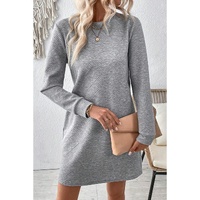 Gray Solid Color Textured Long Sleeve Shift Dress - M thumbnail