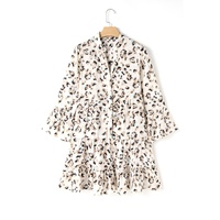 Khaki Leopard Print Buttoned Front 3/4 Sleeve Tiered Ruffled Hem Dress - 2XL thumbnail