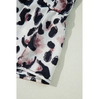 Black Leopard Print Buttoned Front 3/4 Sleeve Tiered Ruffled Hem Dress - M thumbnail