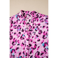 Rose Leopard Print Buttoned Front 3/4 Sleeve Tiered Ruffled Hem Dress - XL thumbnail