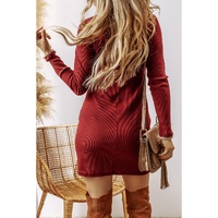 Racing Red Ribbed Knit Long Sleeve High Neck Mini Dress - XL thumbnail