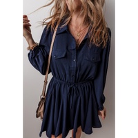 Navy Blue Solid Chest Pockets Tunic Shirt Mini Dress - XL thumbnail