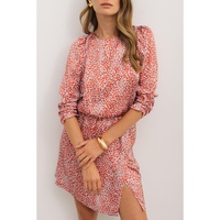Tomato Red Leopard Print Long Sleeve Hollowed Back Split Mini Dress - M thumbnail