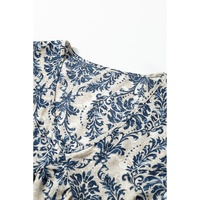 Sky Blue Vintage Printed Lace Trim V Neck 3/4 Sleeve Loose Dress - S thumbnail