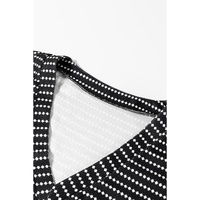 Black Striped V Neck Long Puff Sleeve Shift Dress - M thumbnail