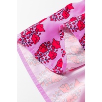 Sachet Pink Floral Print Multi Buttons Collared Short Sleeve Flowy Dress - S thumbnail