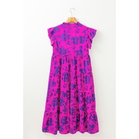 Rose Floral Print Tiered Frilled Trim Flutter Sleeve Maxi Dress - S thumbnail