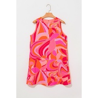 Rose Abstract Floral Print Sleeveless Shift Mini Dress - M thumbnail