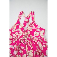 Rose Floral V Neck Crisscross Backless Maxi Dress - L thumbnail
