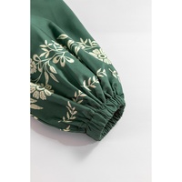 Mist Green Tie Neck Boho Floral Pattern Puff Sleeve Shift Dress - M thumbnail