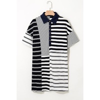 Black Stripe Half Placket Polo T Shirt Dress - XL thumbnail