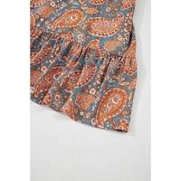 Orange Paisley Print Loose Fit Drawstring High Waist Mini Dress - L thumbnail