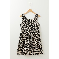 Black Leopard Print U Neck Sleeveless High Waist Dress - M thumbnail