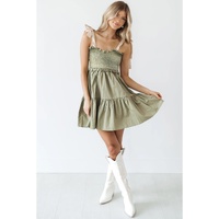 Laurel Green Smocked Bodice Self-tie Straps A-line Ruffled Mini Dress - L thumbnail