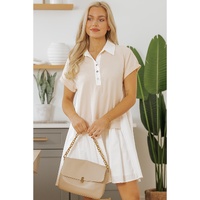 Jet Stream Shirt Collar Buttoned Patchwork Short Sleeve Mini Dress - L thumbnail