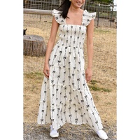 Black Bow Print Smocked Square Neck Ruffle Tiered Maxi Dress - XL thumbnail