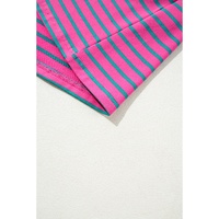 Azura Exchange Pink Stripe Collared V Neck Puff Sleeve T Shirt Dress - L thumbnail