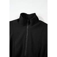 Black French Terry Zipped Collar Sleeveless Drawstring Waist Mini Dress - M thumbnail