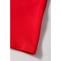 Fiery Red Textured Collared V Neck Puff Short Sleeve Shift Mini Dress - M thumbnail