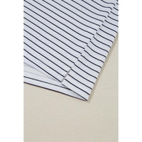 White Stripe Ruffled Short Sleeve Crew Neck T Shirt Shift Mini Dress - L thumbnail