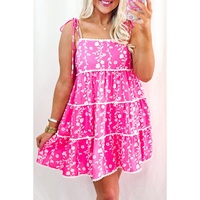 Pink Floral Print Ric Rac Patched Sleeveless Mini Dress - L thumbnail