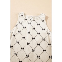 White Bow Checker Pearled Buttons Back Ruffled Sleeveless Mini Dress - L thumbnail
