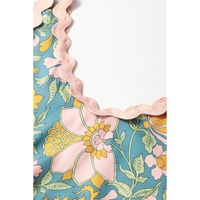 Sky Blue Floral Ricrac Trim V Neck Shift Mini Tank Dress - L thumbnail