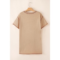 Pale Khaki Mineral Wash Stud Beaded Star Graphic Pocketed T Shirt Dress - S thumbnail