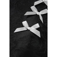 Black Floral Embossed Puff Sleeve Colorblock Bow Collared Mini Dress - XL thumbnail