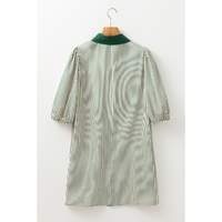 Green Patch Pockets Button Down Short Puff Sleeve Dress - S thumbnail
