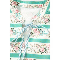 Multicolour Striped Floral Print Tie Split Neck Puff Sleeve Midi Dress - L thumbnail