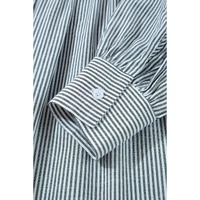 Black Stripe Floral Patchwork Tied V Neck Shift Long Sleeve Mini Dress - S thumbnail