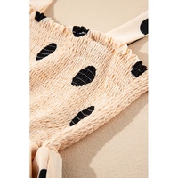 Oatmeal Polka Dot Smocked Fit Flared Sleeveless Long Dress - L thumbnail