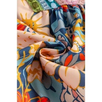 Multicolour Boho Floral Print Crochet Patchwork V Neck Loose Mini Dress - S thumbnail