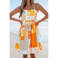 Orange Seashell Patchwork Print Self-tie Flowy Sundress - XL thumbnail