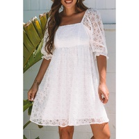 White Floral Lace Puff Sleeve Empire Waist Mini Dress - XL thumbnail