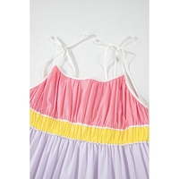 Multicolour Colorblock Self-tie Straps High Waist Flowy Maxi Dress with Pockets - L thumbnail