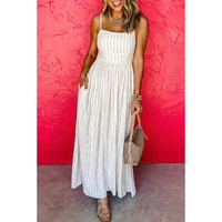 Beige Stripe Spaghetti Strap Pocketed High Waist Maxi Dress - L thumbnail