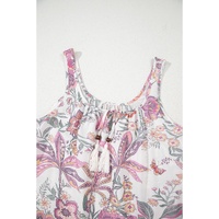 Multicolour Floral Print Fringed Tie U Neck Sleeveless Mini Dress - M thumbnail