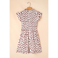 Brown Abstract Printed Flutter Sleeve Smocked Bodice Short Dress - L thumbnail