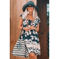 Floral Print Ruffle Sleeve Empire Waist Mini Dress - L thumbnail
