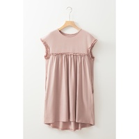 Oatmeal Frilled Trim Crew Neck Loose Fit Mini Dress - L thumbnail