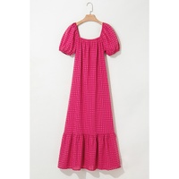 Rose Ginham Check Bubble Sleeve Ruffled Maxi Dress - L thumbnail