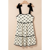 White Bow Knot Color Contrast Trim Knotted Shoulder Mini Dress - L thumbnail