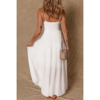 White Spaghetti Straps High Waist Elegant Long Dress - L thumbnail