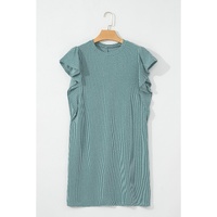 Canton Corded Ruffle Sleeve Crew Neck Shift Dress - S thumbnail