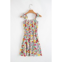 Red Floral Knotted Straps Cinched Waist Ruffle Hem Mini Dress - L thumbnail