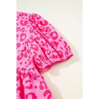 Rose Leopard Puff Sleeve Tie Front High Waist Mini Dress - S thumbnail